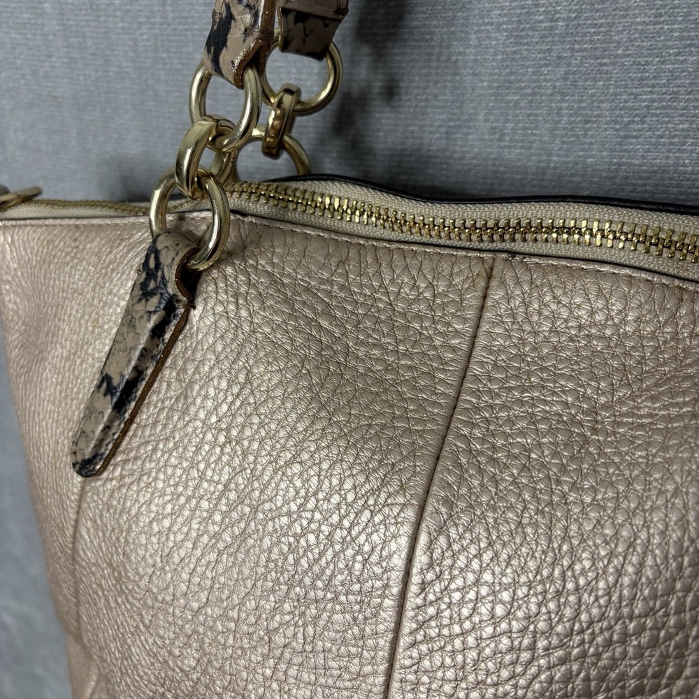 Coach Kelsey Pink Metallic Leather with Exotic Trim Satchel Bag Snake NO STRAP - Picture 7 of 9